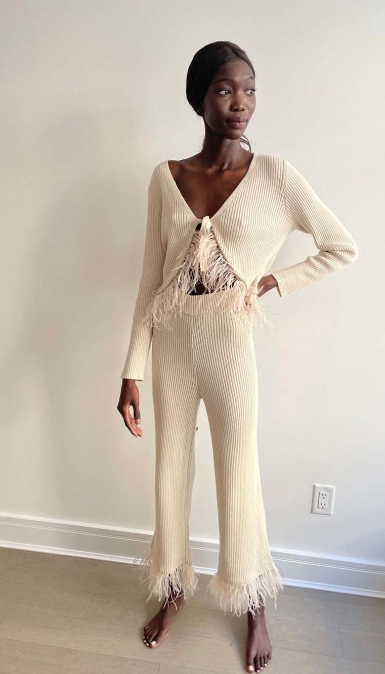 Saylor Korva Ribbed Feather Open Front Knit Sweater Set Size Medium